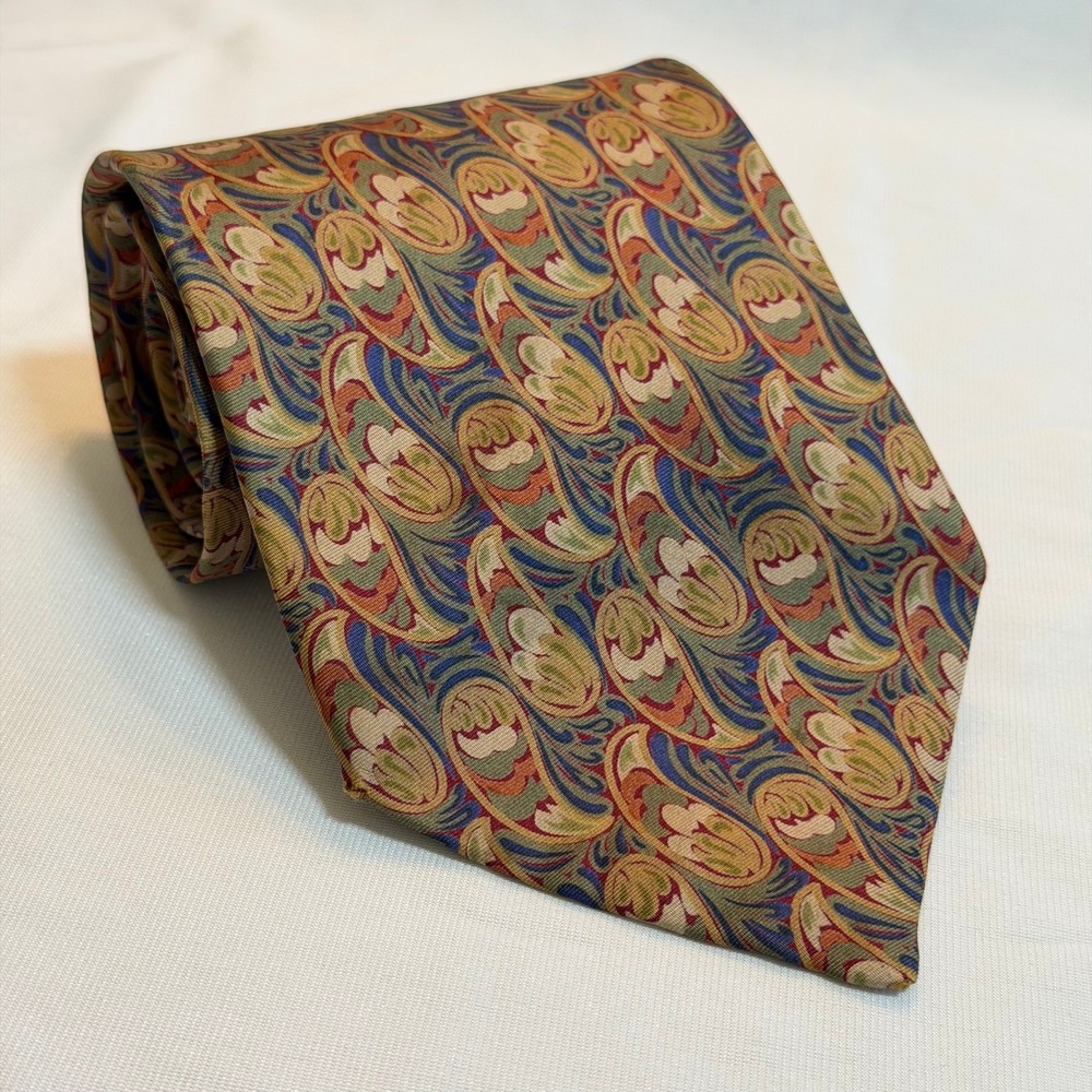 Christian Dior Monsieur Tie Mens OS Paisley Floral Silk Multi Color Vintage USA